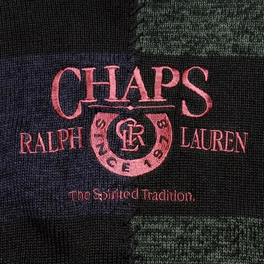 Vintage 90s Chaps Polo Ralph Lauren Knit Sweater Size XL Big Crest Logo Spellout